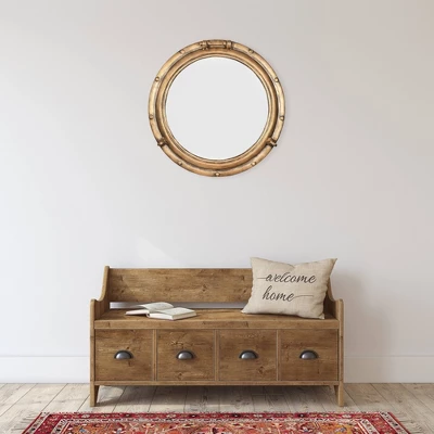 22" Round Distressed Metal Porthole Mirror Gold - Storied Home 3 22" Round Distressed Metal Porthole Mirror Gold - Storied Home