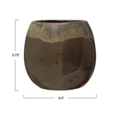 Storied Home Stoneware Planter, Brown And Caramel Reactive Glaze