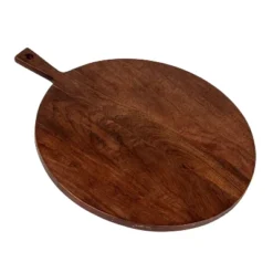 Storied Home Round Mango Wood Cheese/Cutting Board With Handle, Walnut Finish -Interio Store GUEST 417188ec f181 4586 a0d9 332e804ddbfc