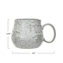 Storied Home 16 Oz. Embossed Stoneware Mug With Snowflakes And Reactive Glaze, White