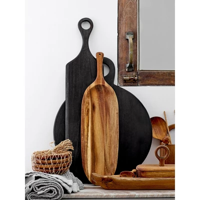 Storied Home Tall Acacia Wood Cheese And Cutting Board With Round Opening On Handle, Black 4 Storied Home Tall Acacia Wood Cheese And Cutting Board With Round Opening On Handle, Black - Image 2