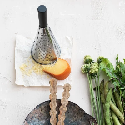 Storied Home Stainless Steel Cone Shaped Grater With Mango Wood Handle, Black 4 Storied Home Stainless Steel Cone Shaped Grater With Mango Wood Handle, Black - Image 2