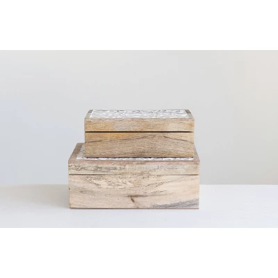 Set Of 2 Decorative Hand Crafted Whitewashed Mango Wood Boxs Natural - Storied Home 3 Set Of 2 Decorative Hand Crafted Whitewashed Mango Wood Boxs Natural - Storied Home