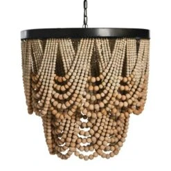 Metal Chandelier With Draped Wood Beads Light Beige - Storied Home -Interio Store GUEST 47f75330 cad6 4f2d 843a 9b8816ed7bd7