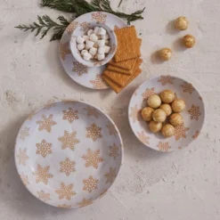 Storied Home Small Stoneware Snowflake Mini Dinnerware Bowl, White And Orange