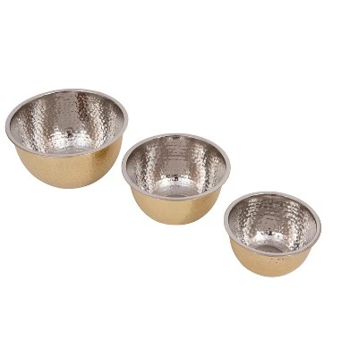 Storied Home Transitional Hammered Stainless Steel Bowls, Gold Finish, Set Of 3 Sizes 6 Storied Home Transitional Hammered Stainless Steel Bowls, Gold Finish, Set Of 3 Sizes - Image 4