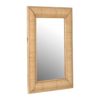 Rectangle Wall Mirror With Rattan Detail Brown - Storied Home 4 Rectangle Wall Mirror With Rattan Detail Brown - Storied Home - Image 2