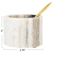 Storied Home Marble Salt Cellar With Brass Spoon, Black