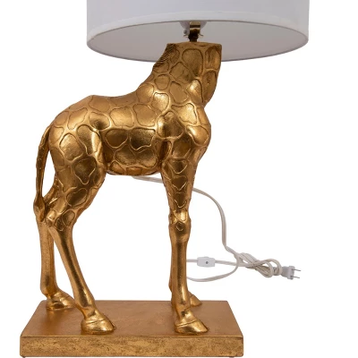 Storied Home Resin Giraffe Table Lamp With Linen Shade, Distressed Gold 9 Storied Home Resin Giraffe Table Lamp With Linen Shade, Distressed Gold - Image 7