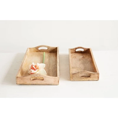 Set Of 2 Mango Wood Trays Brown - Storied Home 3 Set Of 2 Mango Wood Trays Brown - Storied Home