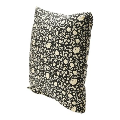 Storied Home Vintage Inspired Floral Block Pattern Square Cotton Decorative Throw Pillow, Black & White 5 Storied Home Vintage Inspired Floral Block Pattern Square Cotton Decorative Throw Pillow, Black & White - Image 3
