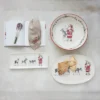 Storied Home Round Stoneware Bowl With Santa And Reindeer Image And Colored Rim, Red, Black And White