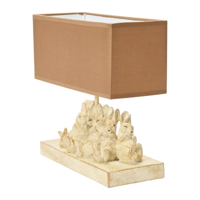 Storied Home Resin Rabbit Table Lamp With Rectangle Linen Shade, White And Sand 5 Storied Home Resin Rabbit Table Lamp With Rectangle Linen Shade, White And Sand - Image 3