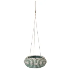 Storied Home Hanging Handwoven Rattan Planter With Shells And Jute Hanger, Aqua -Interio Store GUEST 4faeb052 4e3e 4dab 8948 7f1e9e3627df