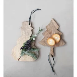 Storied Home Mango Wood Snowman Shaped Cheese/Cutting Board With Leather Tie