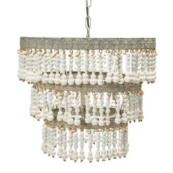 3-Tier Round Metal Chandelier With 3 Lights And Hanging Wood Beads Cream - Storied Home -Interio Store GUEST 5054d57d 1f1d 4e8b 8138 3d4a7a0c8281