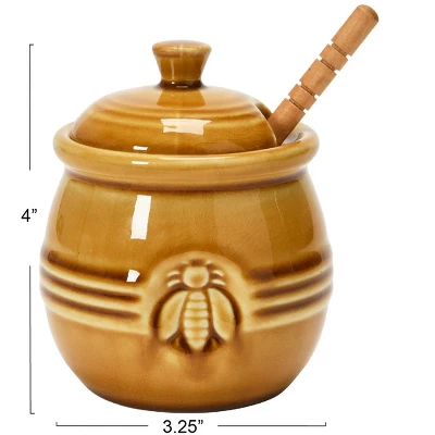 Storied Home Farmhouse Embossed Stoneware Honey Pot With Wood Honey Dipper 2 Storied Home Farmhouse Embossed Stoneware Honey Pot With Wood Honey Dipper