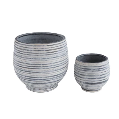 Stoneware Planter Gray And White Striped - Storied Home 5 Stoneware Planter Gray And White Striped - Storied Home - Image 3