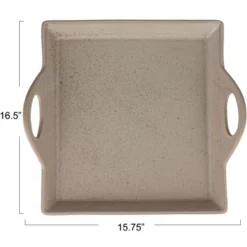 Storied Home Antique Elegance Stoneware Serving Tray With Handles, White