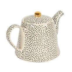 Storied Home White Stoneware Teapot With Black Speckles & Gold Electroplating -Interio Store GUEST 5317f13c f7dc 4197 ae0f e2ed67175eef