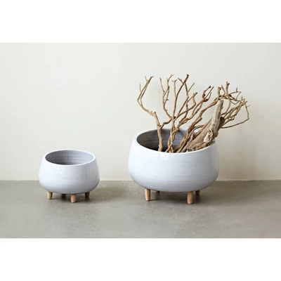 8" X 12.5" Planter With Wood Feet White - Storied Home 2 8" X 12.5" Planter With Wood Feet White - Storied Home
