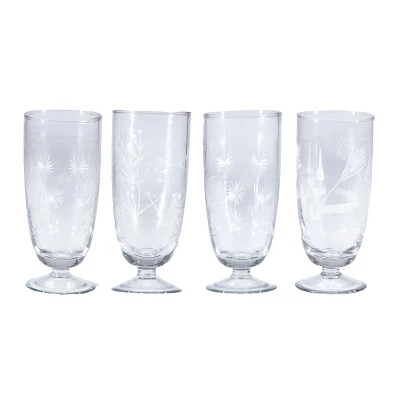 Storied Home 4-Piece 8-Ounce Hand-Blown Stemmed Drinking Glass With Etched Botanicals, Clear 3 Storied Home 4-Piece 8-Ounce Hand-Blown Stemmed Drinking Glass With Etched Botanicals, Clear