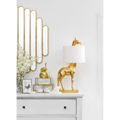 Storied Home Resin Giraffe Table Lamp With Linen Shade, Distressed Gold 5 Storied Home Resin Giraffe Table Lamp With Linen Shade, Distressed Gold - Image 3