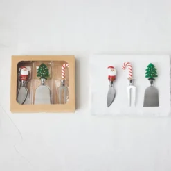 Storied Home 3-Piece Stainless Steel Cheese Knives With Hand-Blown Glass Holiday Icon Handle, Multicolor