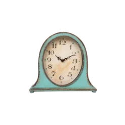 9.5" X 8.5" Metal Mantel Clock Aqua - Storied Home: Modern Analog Display, No Choking Hazard, Adult Use