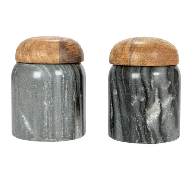 Storied Home Modern Marble Canister With Wood Lid 9 Storied Home Modern Marble Canister With Wood Lid - Image 7
