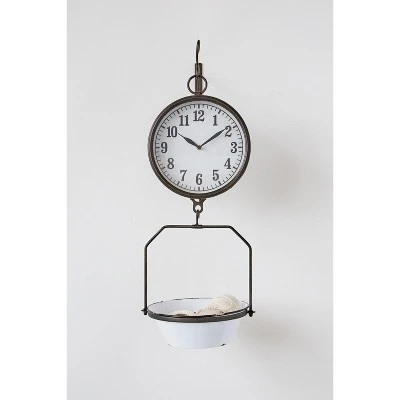 Storied Home Decorative Vintage Reproduction Enameled Scale Wall Clock, White And Black 5 Storied Home Decorative Vintage Reproduction Enameled Scale Wall Clock, White And Black - Image 3