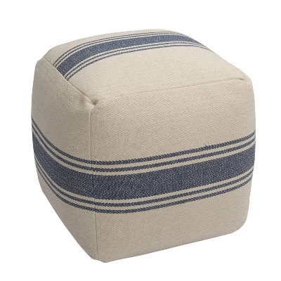 Storied Home Striped Square Canvas Pouf Blue: Cotton Upholstery, Adult Use, No Assembly Required 4 Storied Home Striped Square Canvas Pouf Blue: Cotton Upholstery, Adult Use, No Assembly Required - Image 2