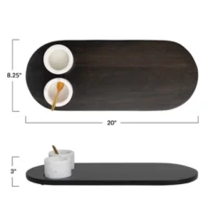 Storied Home Elegant Mango Wood Tray With 2-Piece Marble Bowls And A Gold Finish Stainless Steel Spoon, Multicolor