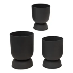 Storied Home Textured Metal Footed Planters, Black Finish, Set Of 3 (Holds 9", 8" & 7" Pots) 12 Storied Home Textured Metal Footed Planters, Black Finish, Set Of 3 (Holds 9", 8" & 7" Pots) -Interio Store GUEST 612e3c85 2693 4891 afd5 2df403534853