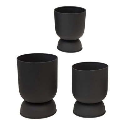 Storied Home Textured Metal Footed Planters, Black Finish, Set Of 3 (Holds 9", 8" & 7" Pots) 6 Storied Home Textured Metal Footed Planters, Black Finish, Set Of 3 (Holds 9", 8" & 7" Pots) - Image 4