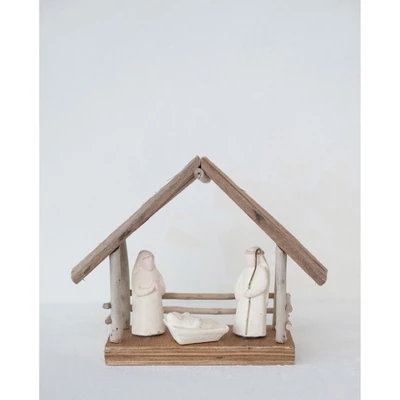 Storied Home Recycled Handmade Driftwood And Paper Mache Nativity With Wood Base, Multicolor 4 Storied Home Recycled Handmade Driftwood And Paper Mache Nativity With Wood Base, Multicolor - Image 2