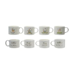 Storied Home 4-Piece Stoneware Mug With Holiday Figure/Saying And Gold Electroplating, Multicolor