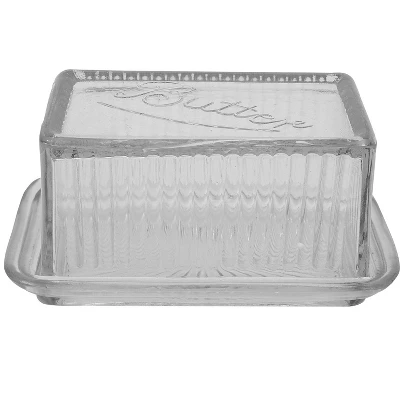 Storied Home Clear Pressed Glass Butter Dish With Lid 4 Storied Home Clear Pressed Glass Butter Dish With Lid - Image 2
