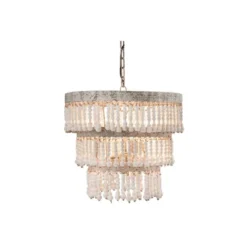 3-Tier Round Metal Chandelier With 3 Lights And Hanging Wood Beads Cream - Storied Home -Interio Store GUEST 65f68a04 67e5 4435 a153 5665e1549672