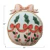 Storied Home Slub Printed Ornament Shaped Pillow With Embroidery, Pom Poms, Holly, Bows, Beads, And Velvet Back, Multicolor