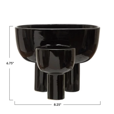 Storied Home Stoneware Planter With 2 Sections, Black 3 Storied Home Stoneware Planter With 2 Sections, Black