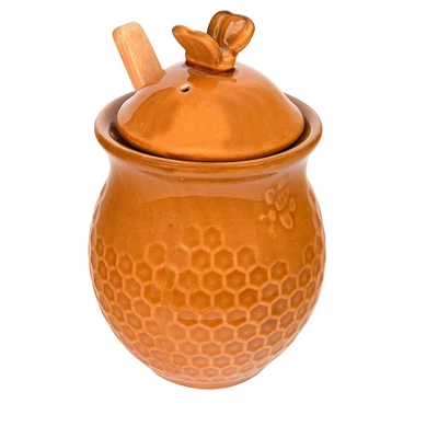 Storied Home Yellow With Decorative Bees Stoneware Honey Jar With Lid & Wood Honey Dipper (Set Of 2 Pieces) 6 Storied Home Yellow With Decorative Bees Stoneware Honey Jar With Lid & Wood Honey Dipper (Set Of 2 Pieces) - Image 4