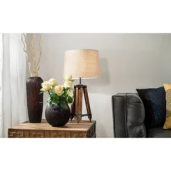 Mariner Tripod Style Wood Floor Lamp With Burlap Drum Shade Rust - Storied Home -Interio Store GUEST 6a9510ee 0783 4313 ab6b c0215b99b0a6