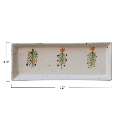 Storied Home Speckled Hand-Painted Stoneware Platter With Christmas Trees, Multicolor 3 Storied Home Speckled Hand-Painted Stoneware Platter With Christmas Trees, Multicolor