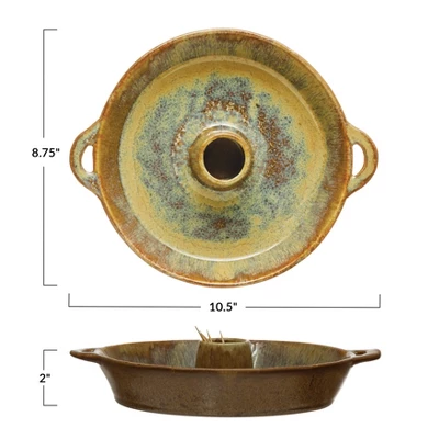 Storied Home Stoneware Dish With Toothpick Holder, Reactive Glaze, Brown (Each One Will Vary) 3 Storied Home Stoneware Dish With Toothpick Holder, Reactive Glaze, Brown (Each One Will Vary)