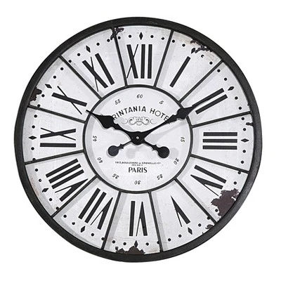24" Round Metal & Wood Wall Clock White - Storied Home 4 24" Round Metal & Wood Wall Clock White - Storied Home - Image 2