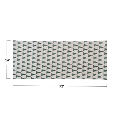 Storied Home Stonewashed Cotton Printed Table Runner With Christmas Tree Pattern, Natural, Green And Red 3 Storied Home Stonewashed Cotton Printed Table Runner With Christmas Tree Pattern, Natural, Green And Red