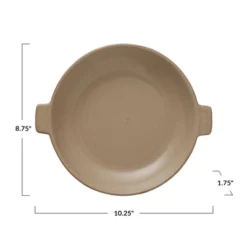 Storied Home Stoneware Plate With Handles, Matte Beige Reactive Glaze