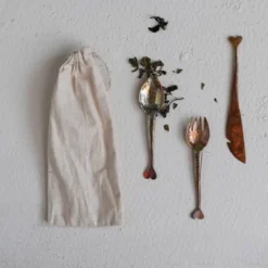 Storied Home Hand Forged Copper Appetizer Cutlery, Set Of 3 In Printed Drawstring Bag, Burnt Finish 9 Storied Home Hand Forged Copper Appetizer Cutlery, Set Of 3 In Printed Drawstring Bag, Burnt Finish -Interio Store GUEST 6ea84546 ff44 43b6 9a38 f26c712145bb