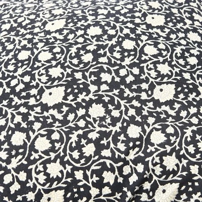 Storied Home Vintage Inspired Floral Block Pattern Square Cotton Decorative Throw Pillow, Black & White 4 Storied Home Vintage Inspired Floral Block Pattern Square Cotton Decorative Throw Pillow, Black & White - Image 2